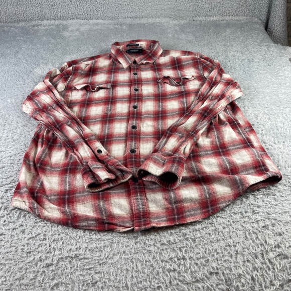 Lucky Brand Other - Lucky Brand Mens XL Classic Fit Red White Plaid Flannel Button Down Shirt Cotton